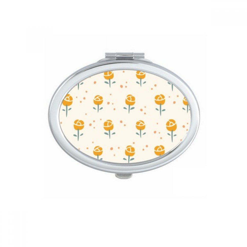 Miroir de poche jaune ovale et compact au motif de fleur rose