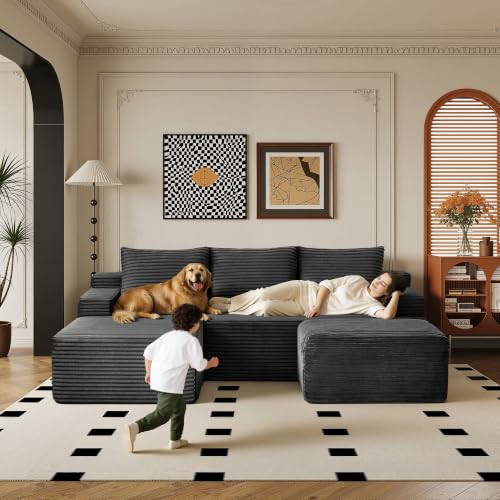 Image of 96 inch Sectional Couches for Living Room Cloud Couch Sofa with L-Shape Upholstered Boneless Couchs Modern Modular Sectional Couch with Chaise (Dark Grey, 96.1 inch U Shape with Left Facing Chaise)