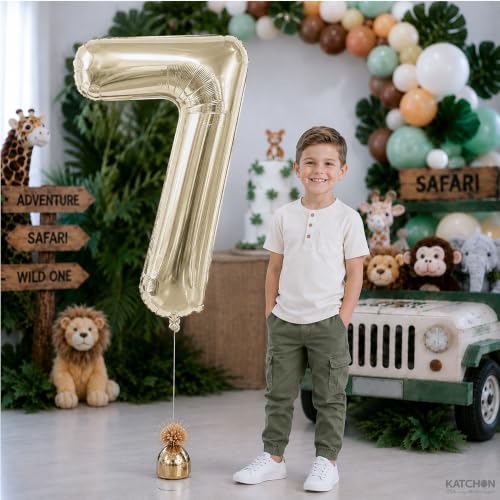 Image of KatchOn, Number 7 Balloon, 40 Inch Champagne Gold Foil Number Balloon