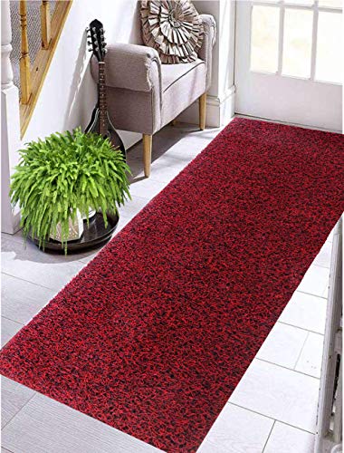 Image of PVC Cushion Rectangular Foot Mat Dirt Rub of Thick Mesh Main Entrance Doormat with Anti-Slip Rubber Backing for Home,Bedroom Bathroom,Offices,RestaurantsHospitals Shops (2X12Ft,Maroon)