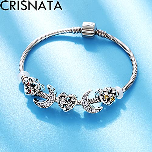 Puppy Dog Paw Print Charms with Brithstone Crystal, 925 Sterling Silver Pawprint Heart Bead, fits European Animal Bracelet Necklace, Gifts for Mom/Best Friend/Pet Lover4