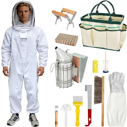 Blisstime 13pcs Bee Hives Starter Kit Beekeeping Supplies with Bee Suit Bee Supplies and Equipment with Bee Smoker Honey Bee Hive Tools for Beginners and Bee Keeper(XL)