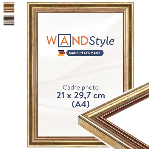 WANDStyle Cadre photo bois vintage, cadre A4 doré, cadres photo 21x30 cm mural, encadrement tableau 30x21 cm, cadres pour photos et posters, encadrement à...