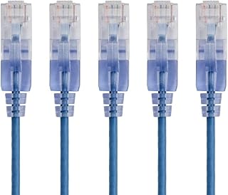 Monoprice SlimRun Cat6A Ethernet Patch Cable - Network Internet Cord - RJ45, Stranded, 550Mhz, UTP, Pure Bare Copper Wire, 10G, 30AWG , 1ft, Blue, 5-Pack