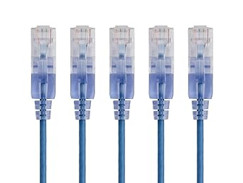 كابل توصيل إيثرنت Cat6A أحادي السعر - RJ45 بدون عوائق، 550 ميجا هرتز، 10 جيجابت، UTP، سلك نحاسي نقي، 30AWG، عبوة من 5 قطع، 5 أقدام، أزرق - سلسلة SlimRun