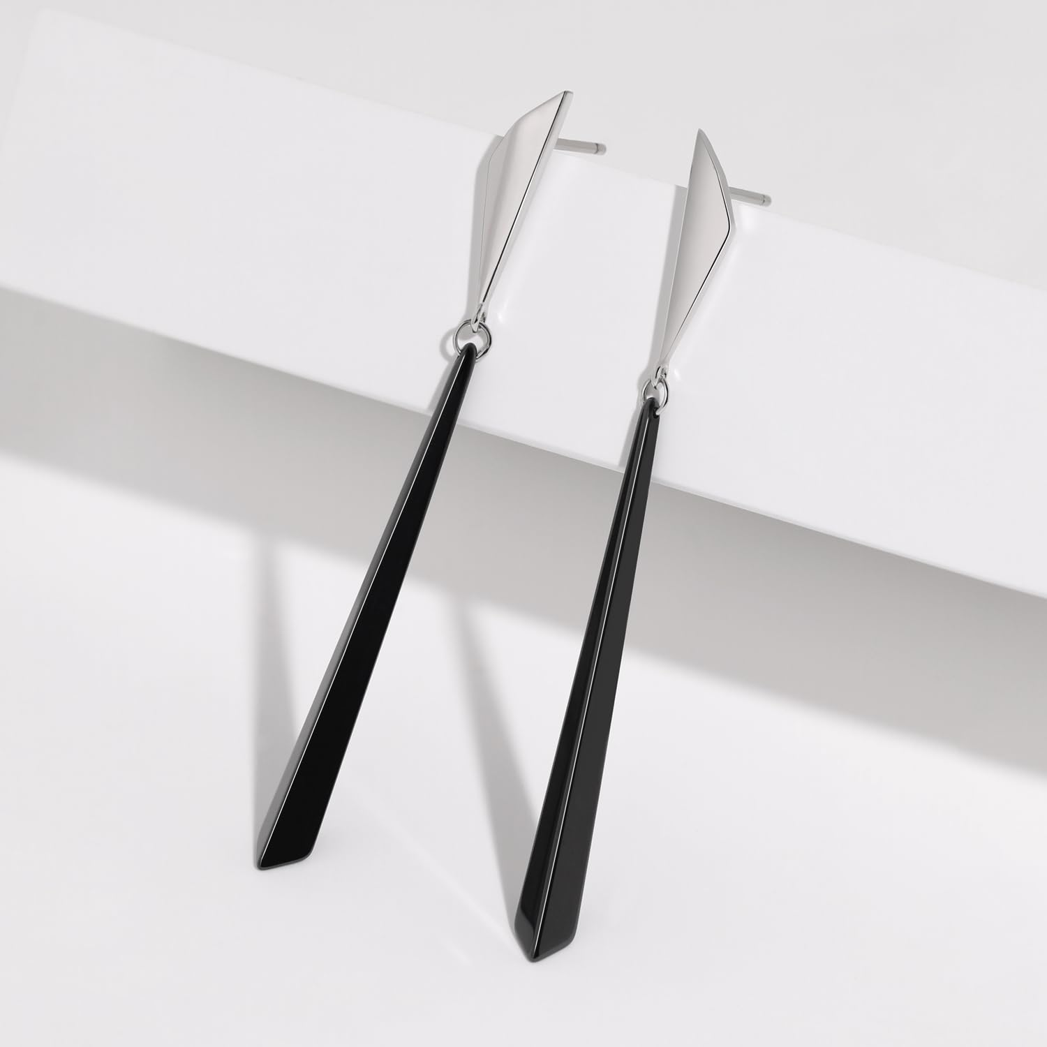 Meissa Pendientes Largos Negros para Mujer en Plata de Ley 925 y Cerámica con Circonitas Pendientes Colgantes Elegantes Hipoalergénicos Regalo de Moda para Cumpleaños Boda Fiesta
