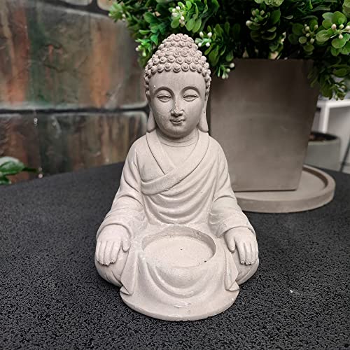 Kante 6.5" H Set Of 2 Cement Composite Sitting Buddha Statues Ornament, Natural Concrete Indoor/Outdoor Tabletop Décor #TOP2