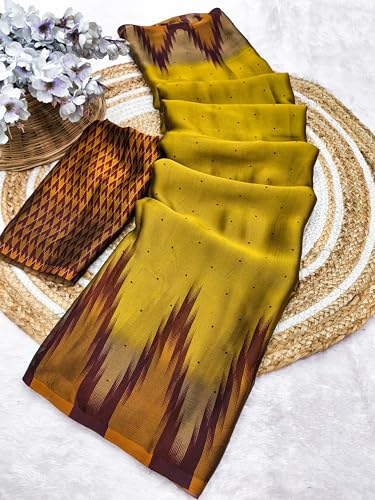 Image of SUPERLAXMI Women's Chiffon Floral Printed Saree with Blouse Piece