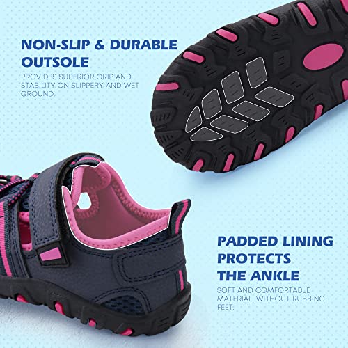 Firelli Kids Closed Toe Water Sandals Boys Girls Outdoor Athletic Strap Breathable Summer Sport Sandal (1,Navy/Fuchsia) #TOP3