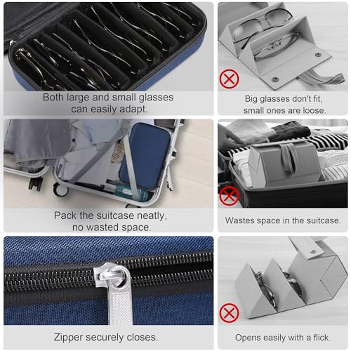 Image of Bukere Travel Sunglasses Organizer Case Adjustable Slot For Multiple Eyeglasses Hard-shell Portable Storage Box for Men Women
