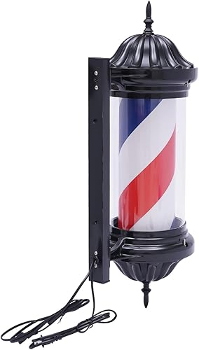 ZHFEISY Luz LED para poste de barbero 28 pulgadas rojo blanco azul tradicional poste de barbero exterior barbería caja de luz giratoria resistente a