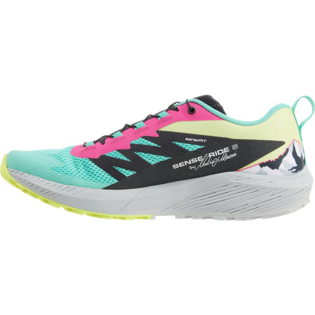 SALOMON Zapatos de senderismo Sense Ride 5 para hombre, Biscay Green/Phantom/Pink Glo, 11