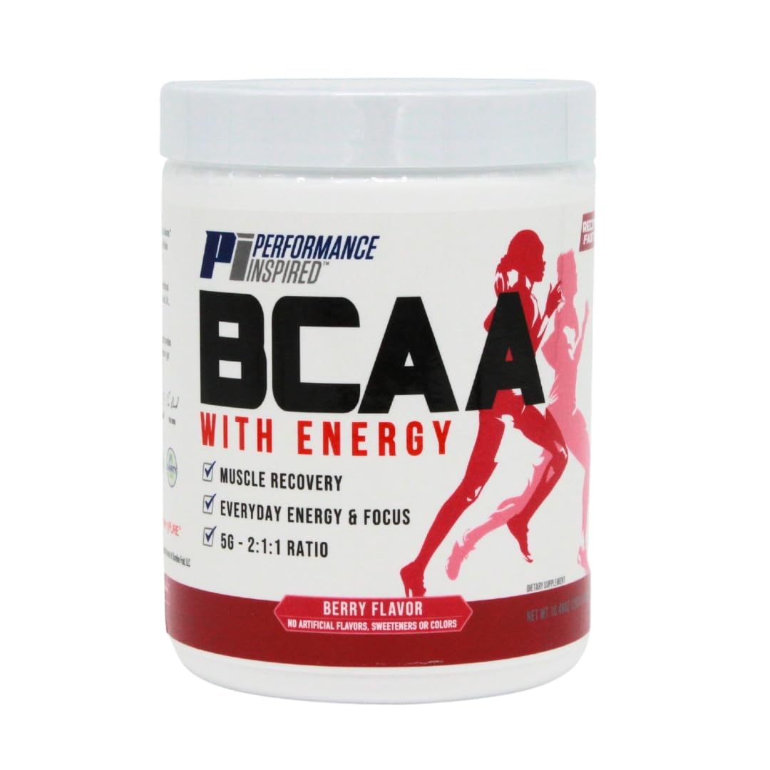 PERFORMANCE INSPIRED Nutrition BCAA with Energy – 5G BCAA, 480mg CherryPURE, 160mg Natural Caffeine – Supports Muscle Recovery & Endurance – Berry Flavor