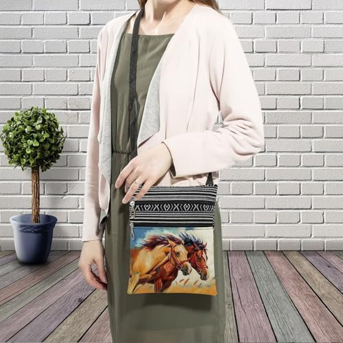 Women's Horse Racing Multi-pattern Small Crossbody Bag, Ethnic Print, Polyester, 23.5x19.5x1cm, 65g, Multicolor3