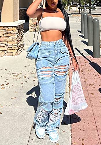 NRTHYE Womens High Waisted Straight Leg Ripped Jeans Casual Loose Distressed Denim Pants Wide Leg Jeans3