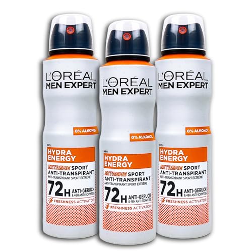 L'Oréal Paris Men Expert Lot de 3 déodorants en spray Hydra Energy Extreme Sport anti-transpirant 3 x 150 ml