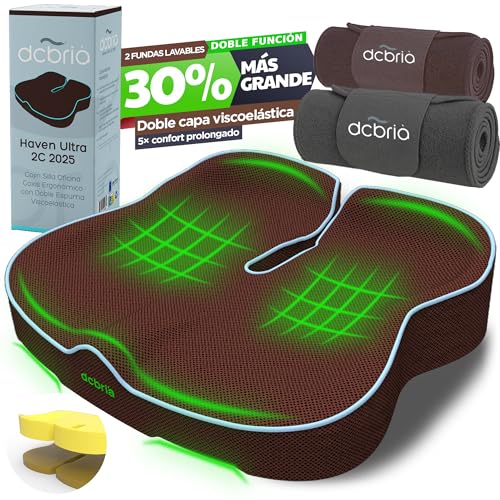 Cojin Silla Oficina Coxis Ergonomico Grande con Espuma Viscoelastica Dos Capas Doble Funcion para Alivio Presion Ciatica Cadera Espalda Funda Lavable Extra Ideal Hogar Gaming Relax Sofa Cama Lectura