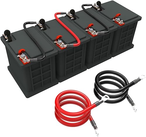 Miniatura 8 de Juego de cables inversores de corriente de batería de calibre 6 AWG de 3 pies, cable de cobre puro rojo + negro con terminales estañados resistentes