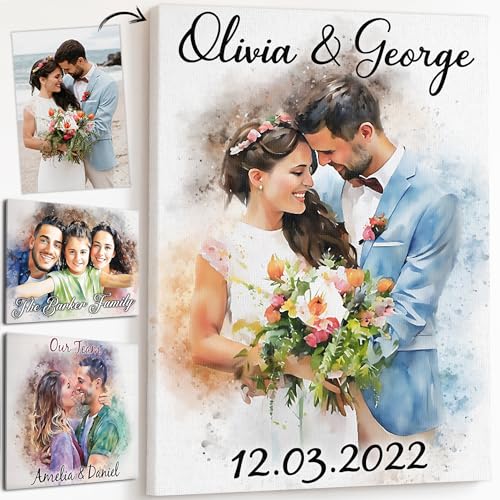 Personalised Canvas WATERCOLOUR Prints with Your Photos and Text, Framed Custom Canvas Prints, Personalised Photo and Text into Stunning Painting Art with Your Design (Watercolour Painting, 30x20 cm)