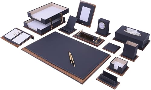 MOOG Lux - Accesorios de escritorio de cuero, organizador de escritorio de cuero, organizador de escritorio para hombres, combinación de madera de