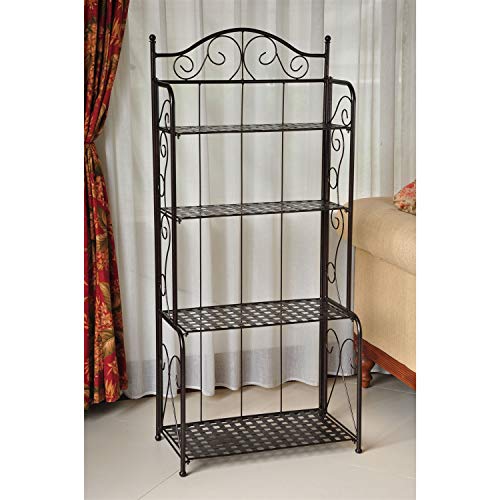 Generic Indoor/Outdoor Folding Iron 4-Shelf Bakers Rack in Bronze with Lattice Shelves