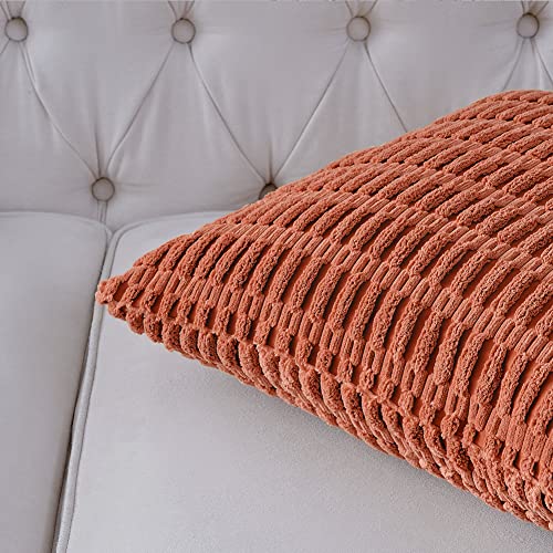 Fancy Homi 2 Packs Rust Decorative Throw Pillow Covers 18X18 Inch For Living Room Couch Bed Sofa, Soft Striped Corduroy Square Cushion Case 45X45 Cm, Terracotta Rustic Farmhouse Boho Home Decor #TOP3
