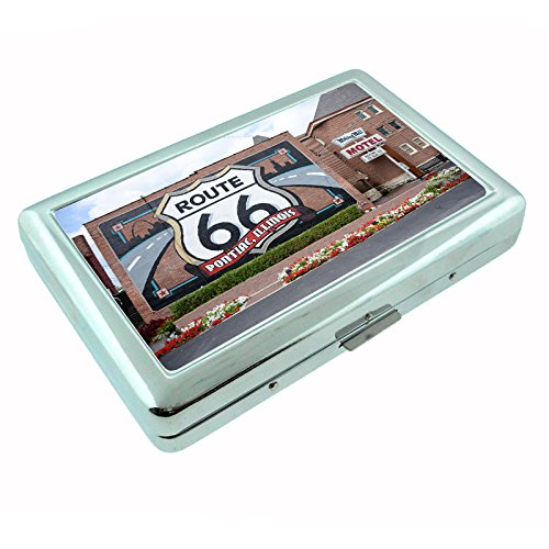 Route 66 D9 Silver Metal Cigarette Case Historic Famous U.S. Roads Will Rogers Highway Travel Signs