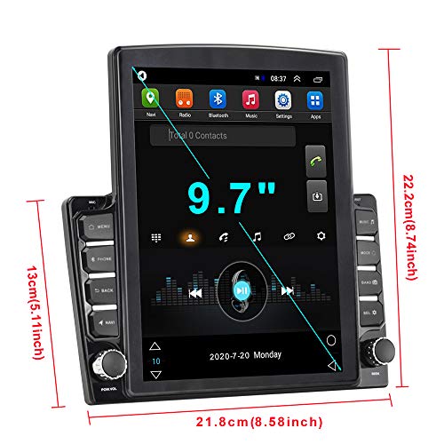 Android Double Din Gps Navigation Car Stereo, 9.7'' Vertical Touch Screen 2.5D Tempered Glass Mirror Bluetooth Car Radio With Backup Camera #TOP5