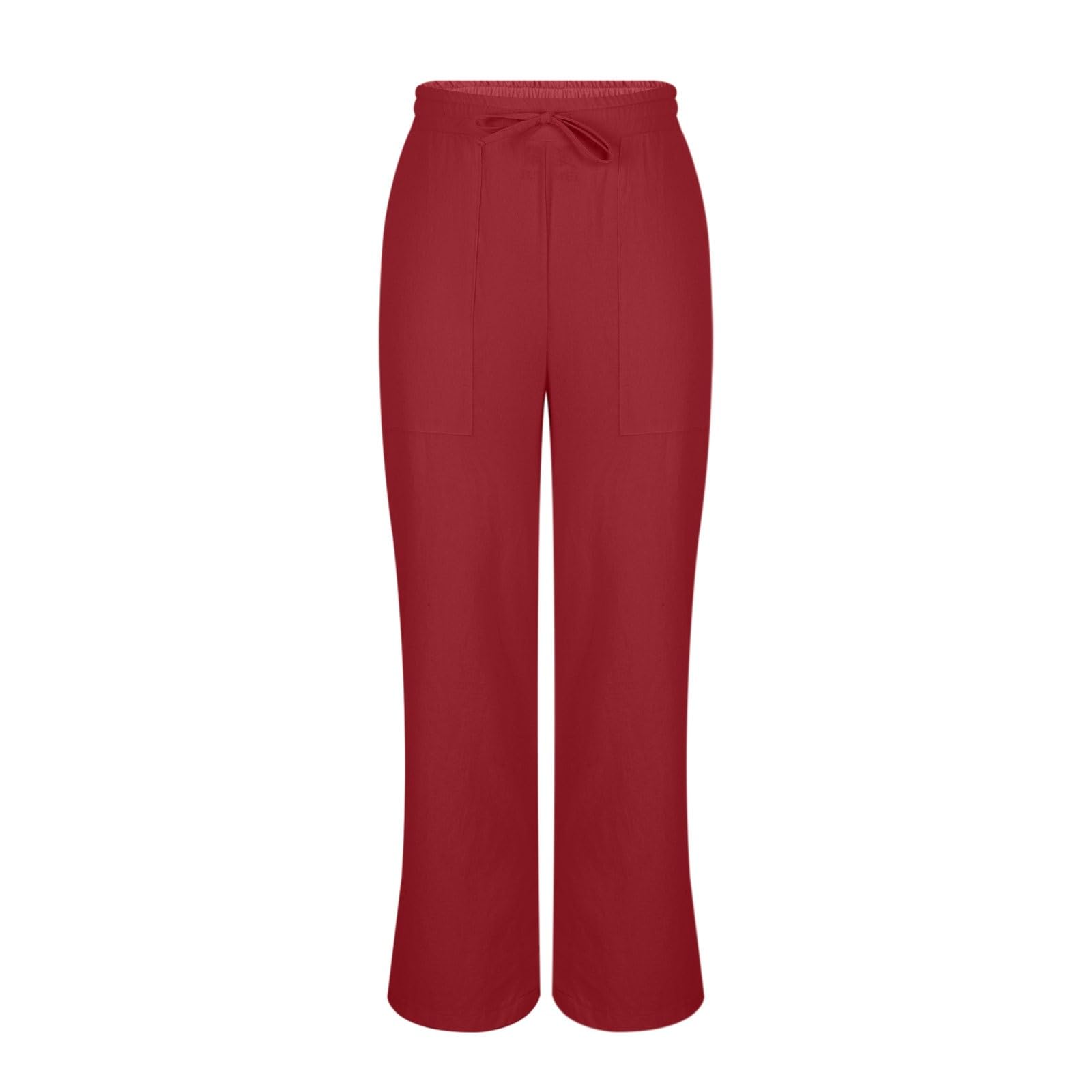 Generisch Pantalon de loisirs pour femme - Pantalon d'été en coton - Couleur unie - Pantalon de jogging - Taille élastique avec cordon de serrage - Jambe large - Avec poches - Pantalon de plage