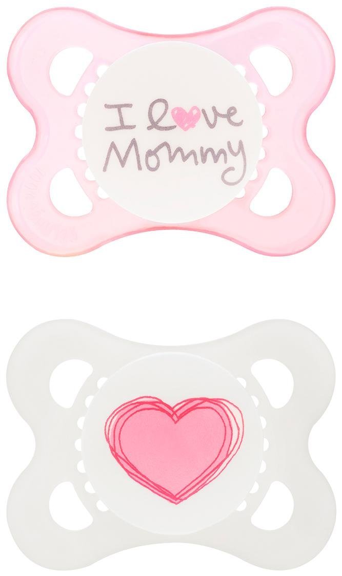 MAM Original Baby Pacifier, Nipple Shape Helps Promote Healthy Oral Development, Sterilizer Case, 2 Pack, 0-6 Months, Love & Affection/Girl