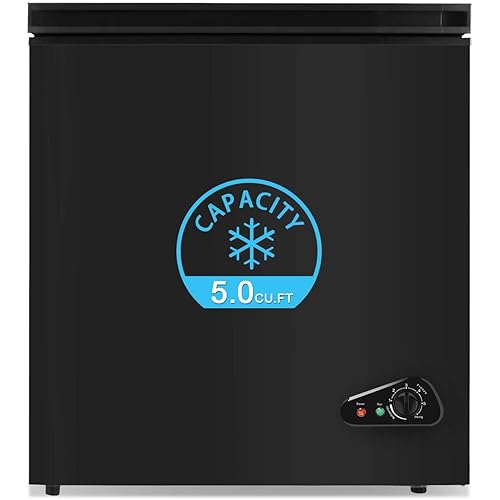 Chest Freezer 5.0 cu ft, Mini Deep Freezer with Removable Basket, FreeStanding Compact Small Freezer, Adjustable 6 Thermostat, Quiet Small Deep Freezer Top Open Door for Dorm/Home(Black)