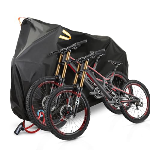 Kulamo Fahrradabdeckung für 2 Fahrräder, 210 x 110 x 95 cm, Fahrradgarage Wetterfest Plane für Aussen, Hochwertige Fahrrad Abdeckplane mit Schlossösen Sonnenschutz Reißfestigkeit Staub