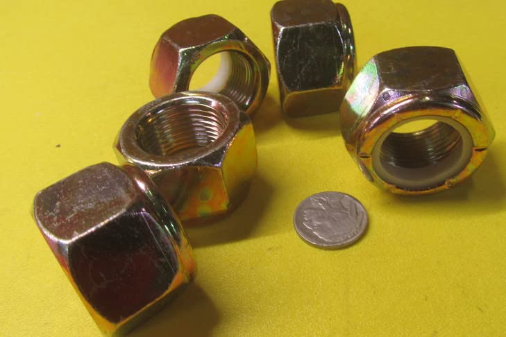 Grade 8 Zinc Yellow Chromate Plated Nylon Insert Locknuts 1"-14 Thread x 1-7/16" W x 1-3/64" H 5 Pcs