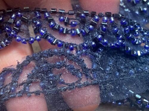 Navy Scallop Beaded Trim Lip Hand Sewn 5/8" Glass 1yd Fabric