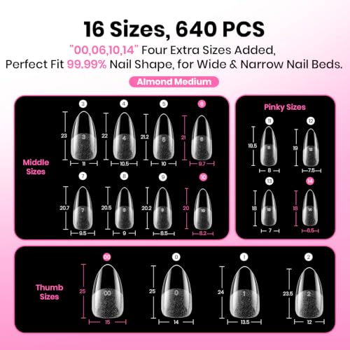 Image of Beetles Flat-X Soft Gel Nail Tips, Medium Almond, 640Pcs, 16 Sizes
