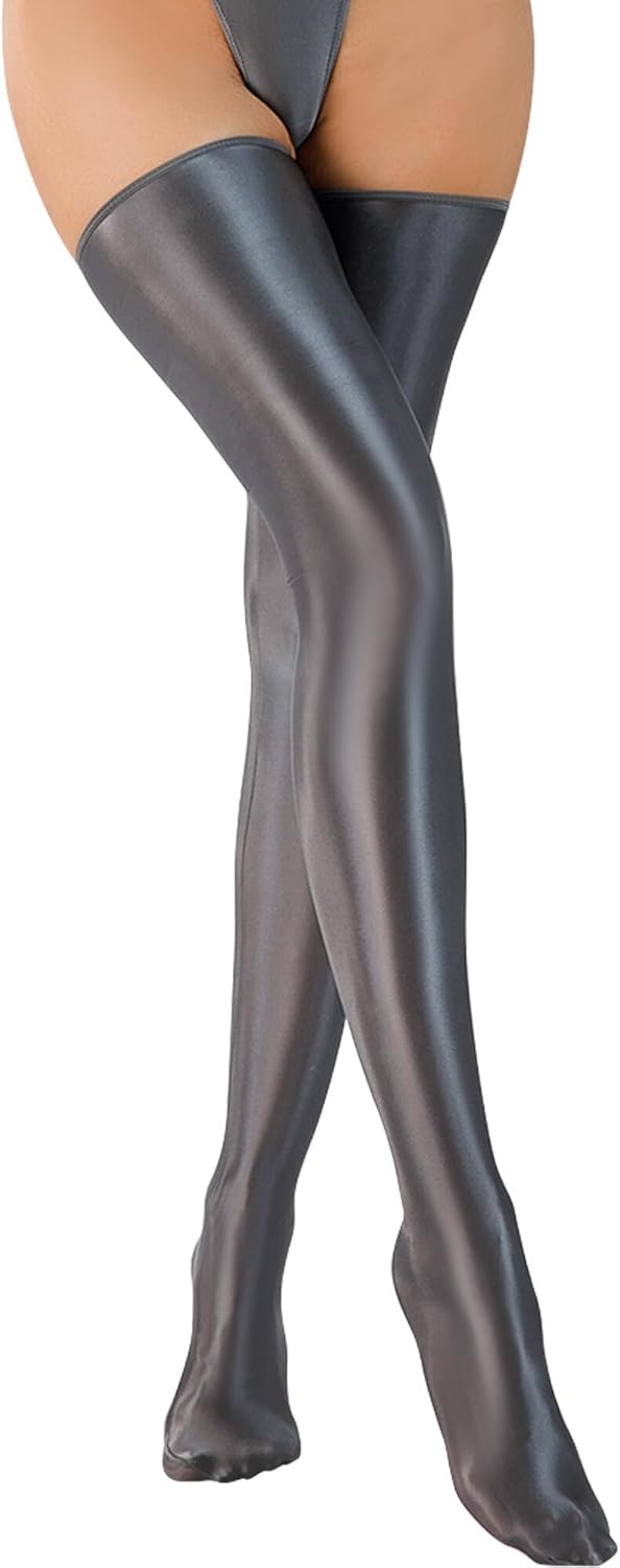 FEOYA Women's Opaque Oil Shiny Thigh High Stocking Glossy Pantyhose Silk Tights Sockings for Party Club