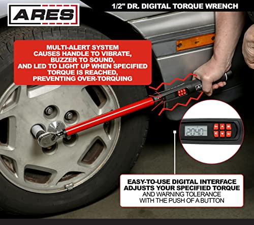 Image of ARES 43001-1 /2-Inch Drive Digital Torque Wrench - 25.1-250.8 ft-lb (30-340 Nm) Electronic Reversible Ratchet, Audio /Visual Multi-Alert, ±2% Accuracy - For Auto, Motorcycle, Mechanics