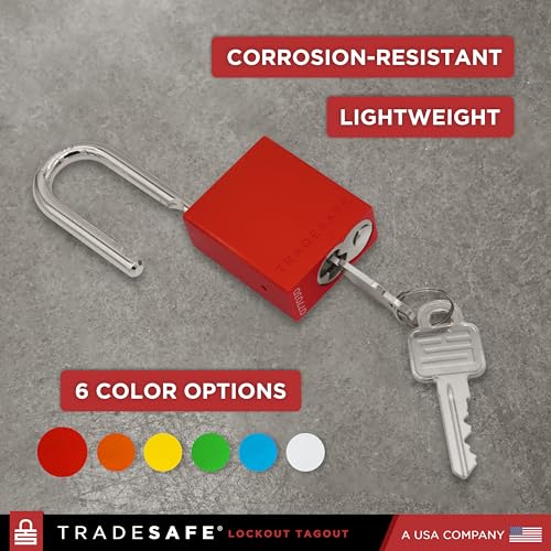 Image of TRADESAFE Lockout Tagout Locks Set - 10 Red Aluminum Loto Locks, Lock Out Tag Out Padlocks Keyed Alike, 2 Keys Per Lockout Padlock, OSHA Compliant