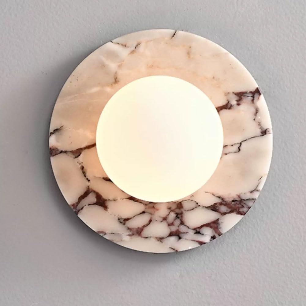 KXKLGWHN G9 Screw Round Wall Light, Nordic Industrial Style Marble Wall Sconce, 7.8in Alabaster Wall Lamp, Entryway Living Room Bedroom Wall-Mounted Decorative Lighting Fixtures