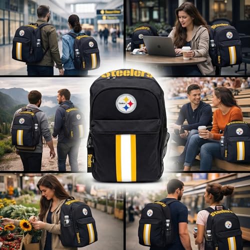 Image of NFL Pittsburgh Steelers Backpack - Triple Stripe Wordmark Design with Keychain
