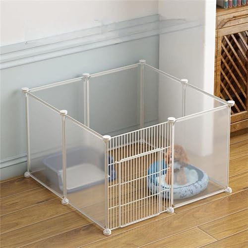 ペットフェンス ペットサークル ドア付き 室内 屋外 置くだけ 柵 自立 ケージ 小型犬 セットドア付 透明 犬猫うさぎ バリアゲート サークル ジョイント式 70×100cm パネル 8枚 仕切り 脱走防止 (M(35cm*45cm),8枚(ドア含む))