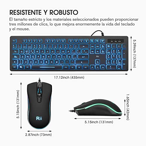 Miniatura 4 de Rii Rk105 Rgb Teclado Y Ratón Retroiluminado Con Cables ,Pack De Teclado Y Ratón Para Gamers Para Pc Gamers, Oficina, Diseño Gráfico