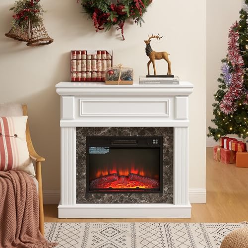 Electric Fireplace with Mantel, White Fireplace Mantel, 23 I