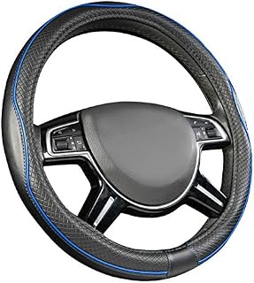 Amazon Basics Leatherette Steering Wheel Cover, 15 (38.1 cm), Black and Blue
