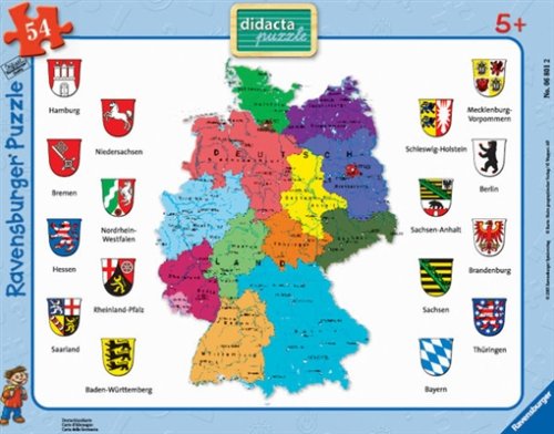 Preisvergleich Produktbild Ravensburger - Deutschlandkarte, 54 Teile Rahmenpuzzle didactaline