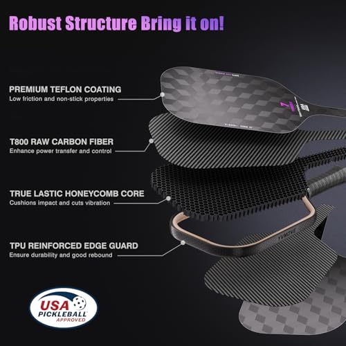 Image of USAPA Approved Pickleball Paddle 6-Layer T800 Carbon Fiber 16mm Thermoformed Pickleball Racket with High Spin & Extended Grip, Professional Pickleball Paddle for Control and Power