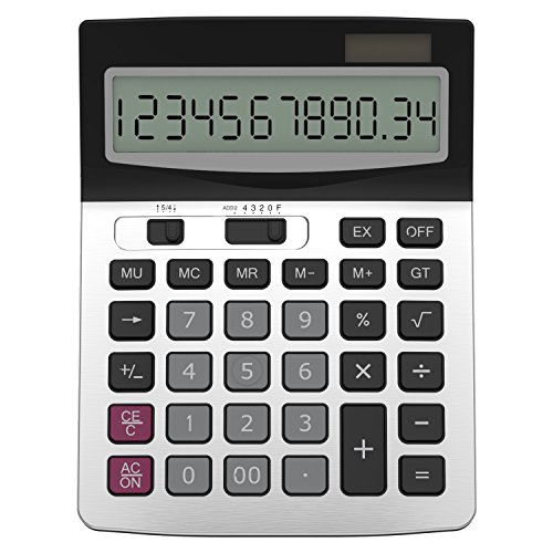 Helect H1006 12 Digit Desktop Calculator, Standard Function Business Desktop Calculator, Silver