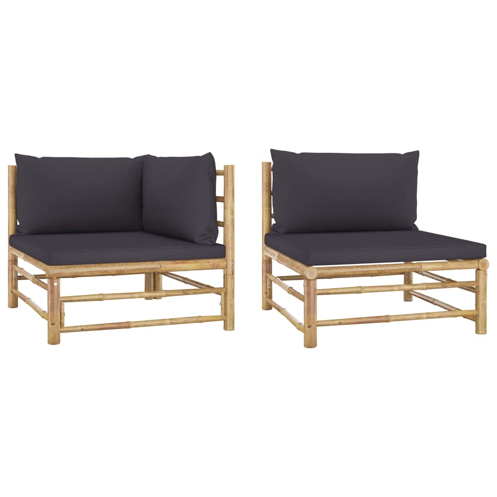 vidaXL2 Piece Garden Lounge Set with Dark Grey Cushions Bamboo