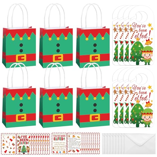 Sacs cadeaux de Noël « You 've Been Elfed » Gersoniel (Lot de 24) avec cartes et crochets