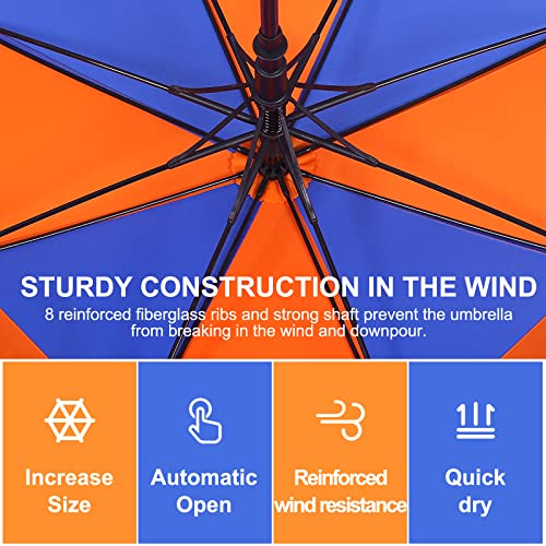 Doubwell Golf Umbrella 54/68 Inch Automatic Large Windproof Umbrella Oversized Stick Rain Umbrella For Man And Woman Can Shade For Golfer And Family (Orange/Blue, 54 Inch) #TOP1